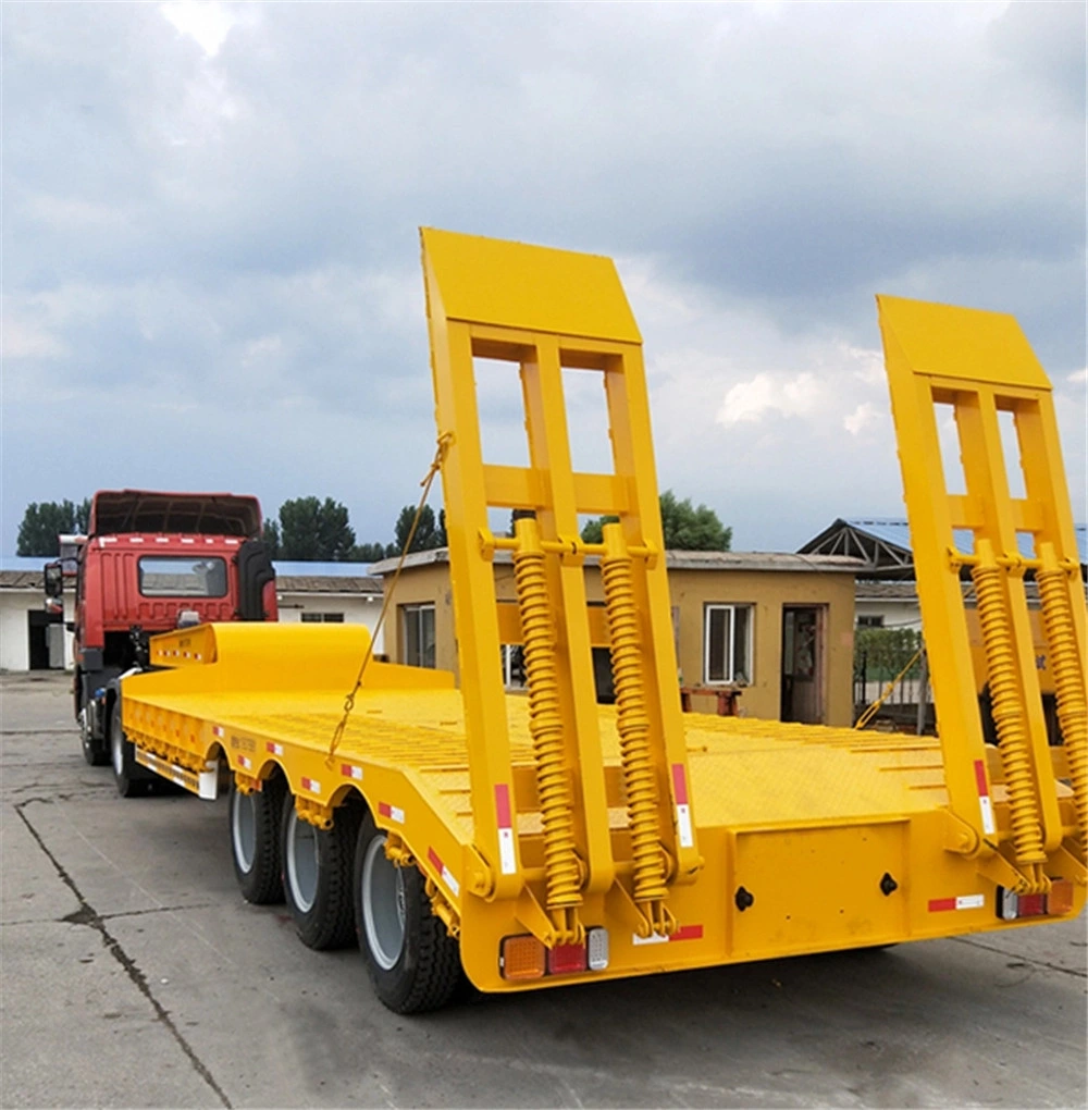 Tri Axle Heavy Duty Excavator Transport Step Drop Deck Low Bed Truck Semi Trailer